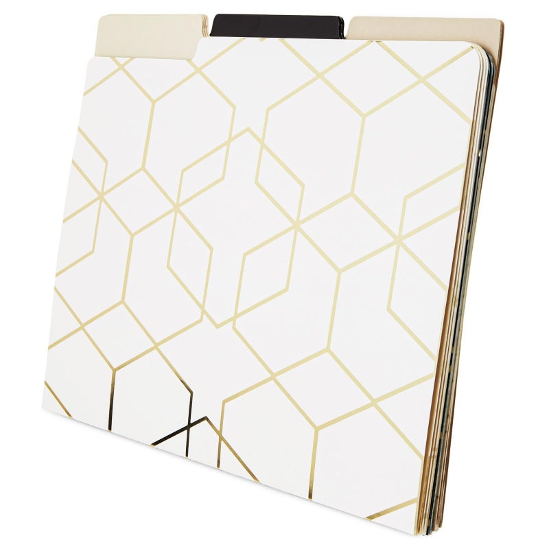 Paper Junkie 12-Pack Cute Geometric Gold Foil Decorative & Colored File Folders, Letter Size (9.5x11.5 in) - 1/3-Cut Tab File Folders for Office Supplies - Aesthetic Office Supplies - Image 4